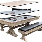 Freetime Fun Rockford 7-FT 3 in 1 Multi Game Featuring Pool Dining Table and Table Tennis Tables, Storage Benches and Upgraded Accessories Kit Included