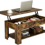 Yaheetech Lift Top Coffee Table with Hidden Compartment and Storage Shelf, Rising Tabletop Dining Table for Living Room Reception Room, 38.6in L, Rustic Brown