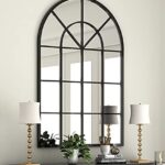 NXHOME Arched Window Finished Metal Mirror, 32×45" Wall Mirror Windowpane Decoration for Living Room