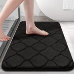 OLANLY Memory Foam Bath Mat Rug, Ultra Soft Non Slip and Absorbent Bathroom Rug, Machine Wash Dry, Comfortable, Thick Bath Rug Carpet for Bathroom Floor, Tub and Shower, 24x17, Black