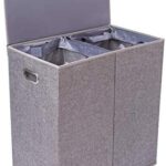 BIRDROCK HOME Premium 2 Section Linen Collapsible Laundry Hamper with 4 Load Capacity | Removable Mesh Bags, Magnetic Lid and Sturdy MDF Board | Stylish Dual Compartment Clothes Hamper | Grey