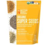 BetterBody Foods Superfood Organic Super Seeds - Chia Flax & Hemp Seeds, Blend of Organic Chia Seeds Organic Milled Flax Seed Organic Hemp Hearts, Add to Smoothies Shakes & More, 2lb, 32 oz