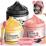 LUCOTIYA 5 Pcs Face Mask Skin Care Set for Deep Pore Cleansing Turmeric Vitamin C Clay Mask, Dead Sea Mud Mask, Rose Clay Mask for Face Masks Skincare Beauty & Personal Care Products Gifts for Women